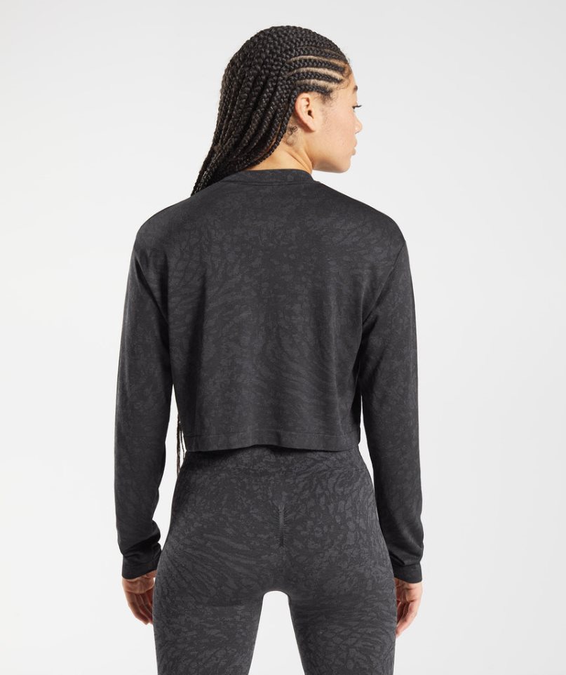 Koszulki Gymshark Adapt Animal Seamless Long Sleeve Top Damskie Czarne | PL 957FND